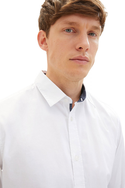 Chemise coton stretch blanche manches longues