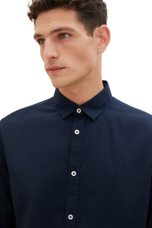 Chemise coton stretch bleu marine tom tailor