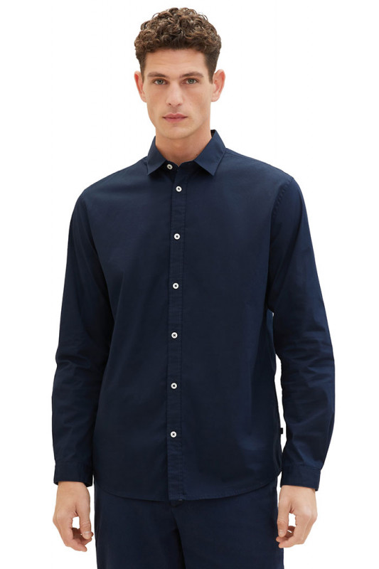 Chemise coton stretch bleu marine homme