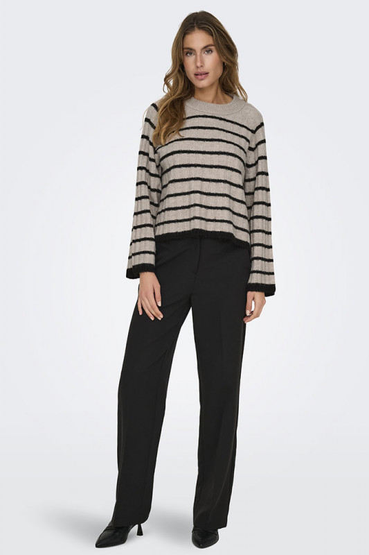 Pull beige à rayures noires JDY col rond