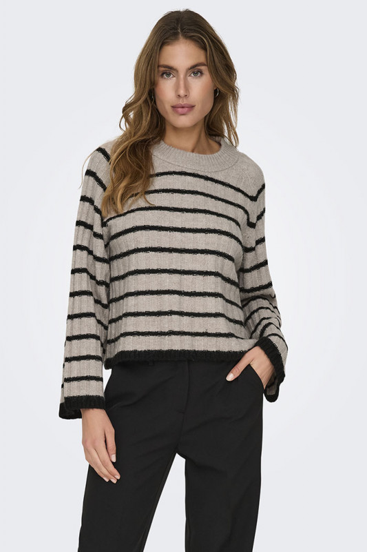 Pull beige à rayures noires femme