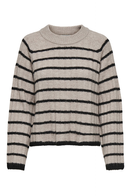 Pull beige à rayures noires manches raglan