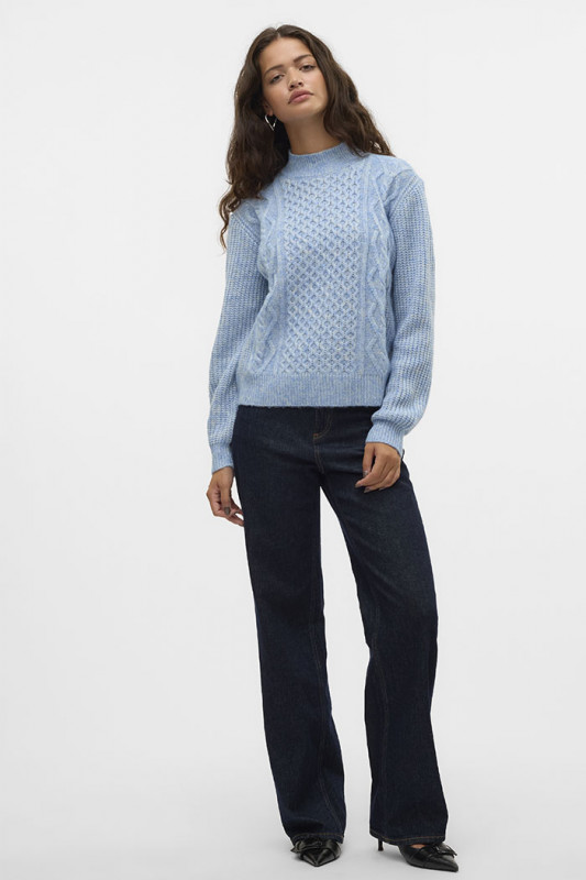 Pull maille torsadée bleu allure Vero Moda