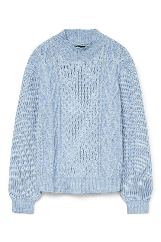 Pull maille torsadée bleu allure Vero moda col montant