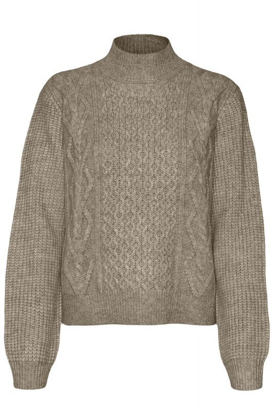 Pull maille torsadée beige vero moda col montant