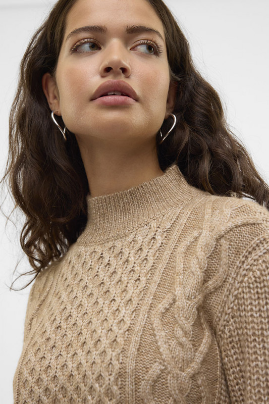 Pull maille torsadée beige femme Vero Moda