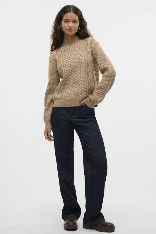 Pull maille torsadée beige vero moda manches longues