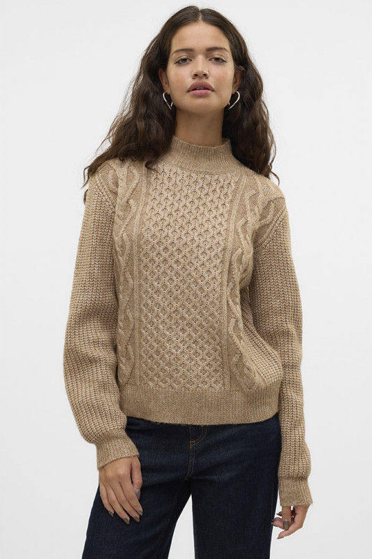 Pull maille torsadée beige femme