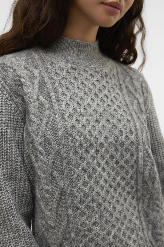 Pull maille torsadée gris vero moda manches longues