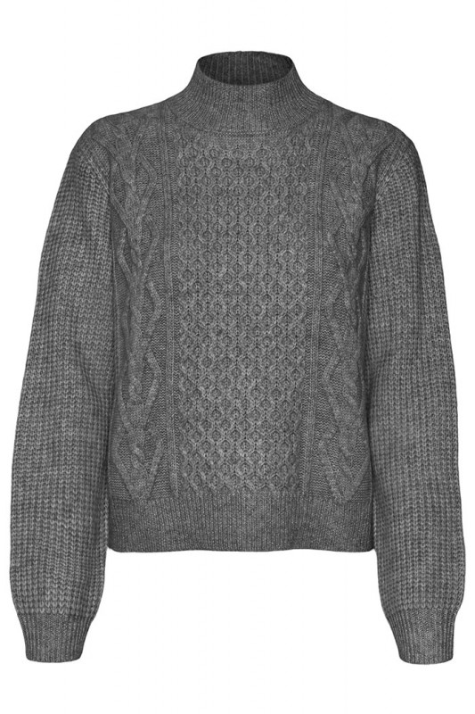 Pull maille torsadée gris vero moda col montant