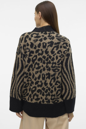 Pull à motifs beige et noir