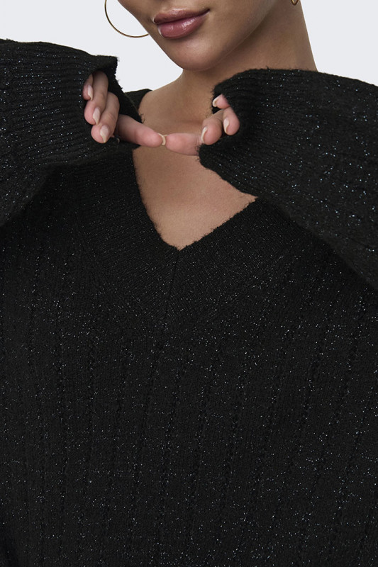 Pull en maille effet pailleté col V noir