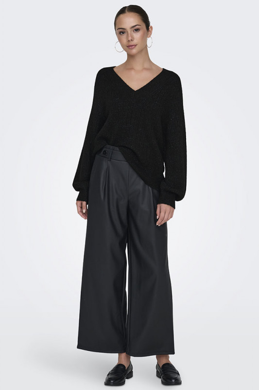 Pull en maille effet pailleté col V noir