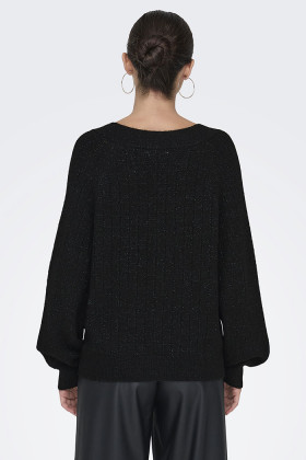 Pull en maille effet pailleté col V noir