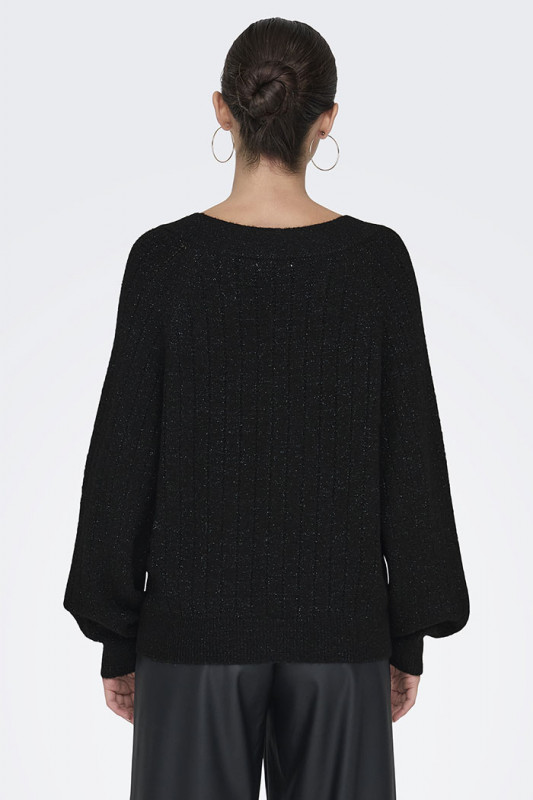 Pull en maille effet pailleté col V noir