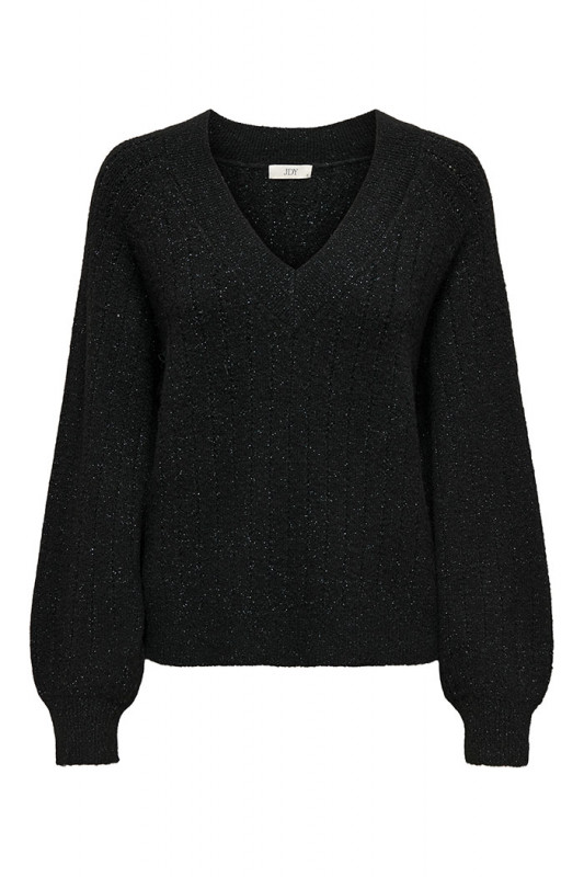 Pull en maille effet pailleté col V noir