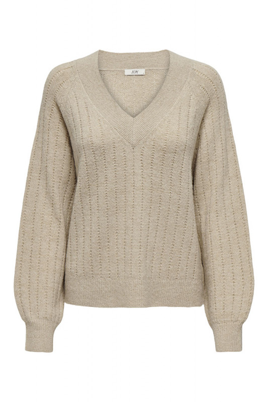 Pull en maille effet pailleté col V beige