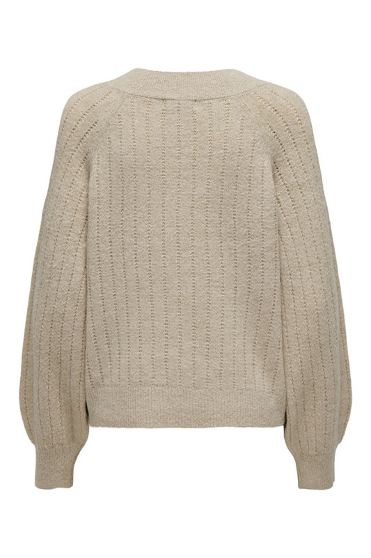 Pull en maille effet pailleté col V beige