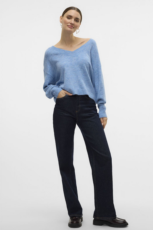 Pull col V profond bleu allure femme Vero Moda