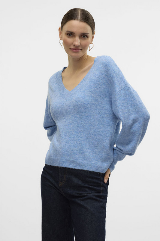 Pull col V profond bleu allure manches longues Vero moda
