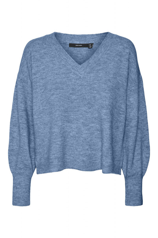 Pull col V profond bleu allure coupe standard Vero Moda