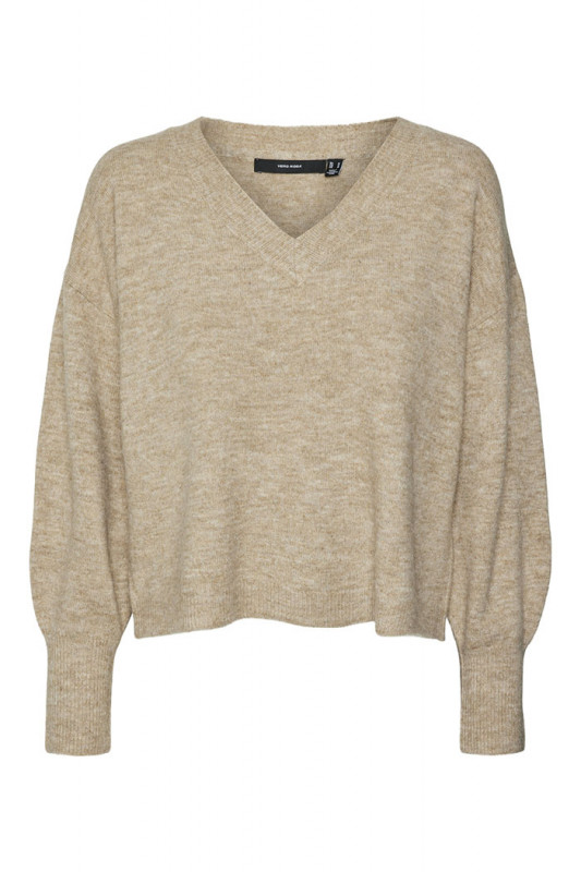 Pull col V profond beige