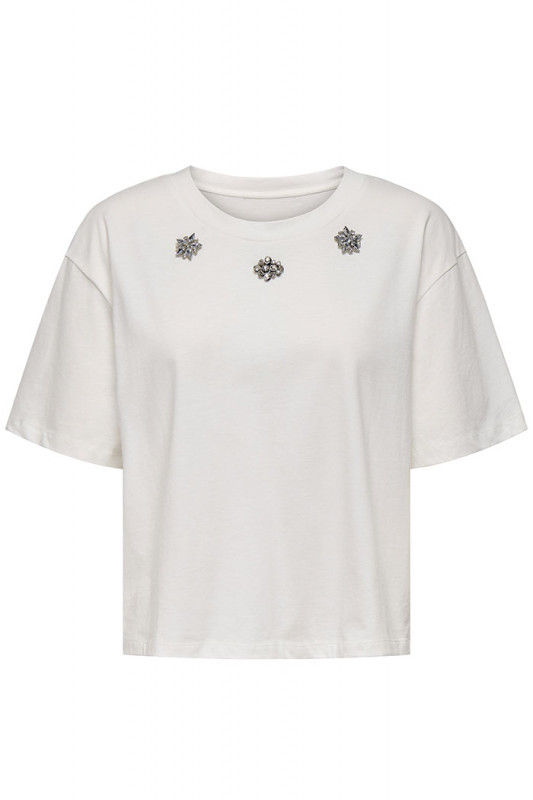 T-shirt luna strass blanc manches courtes
