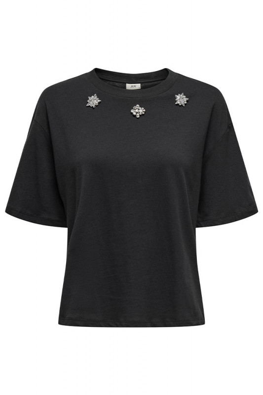 T-shirt Luna strass noir manches courtes