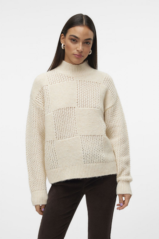 Pull Moon col montant beige femme Vero Moda