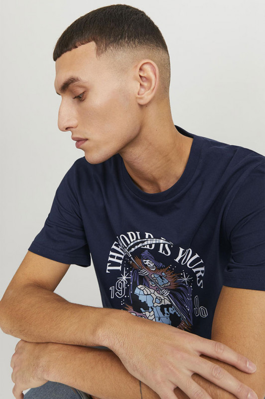 T-shirt bleu marine standard fit jack & jones 100% coton