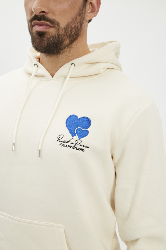 Sweat à Capuche beige broderie Cold hearts homme