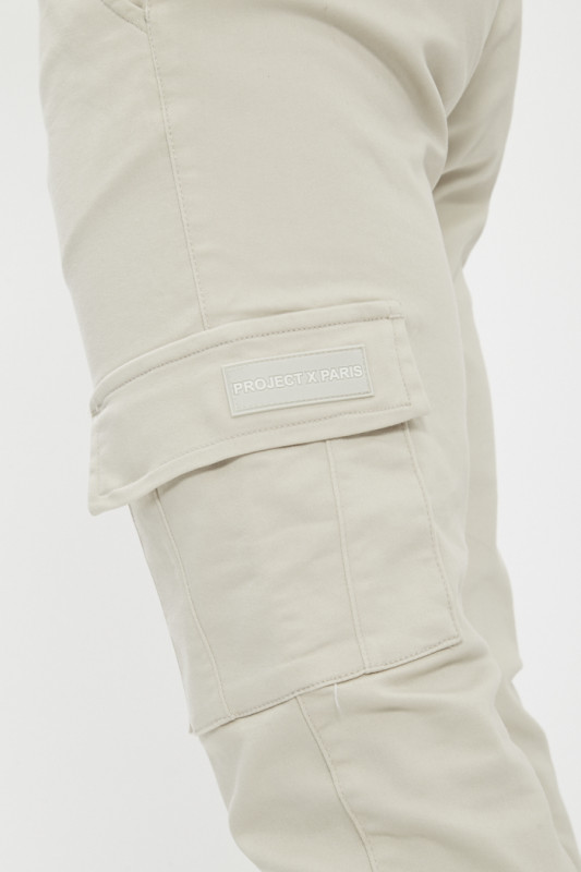 Pantalon cargo beige ceinture élastiquée homme project X  paris