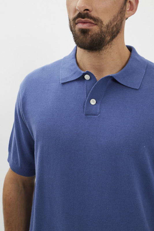 Polo en coton coloris coastal fjord bleu homme