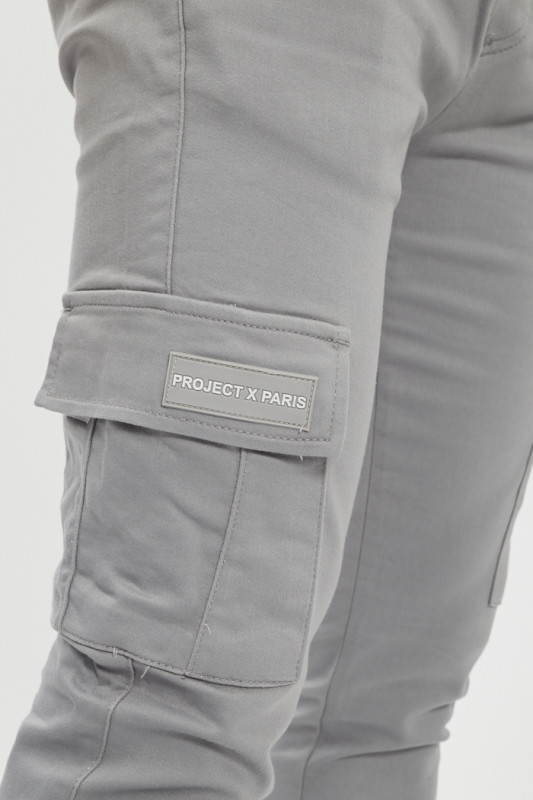 pantalon cargo gris ceinture élastiquée homme