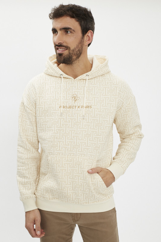 Sweat à capuche Labyrinthe beige homme