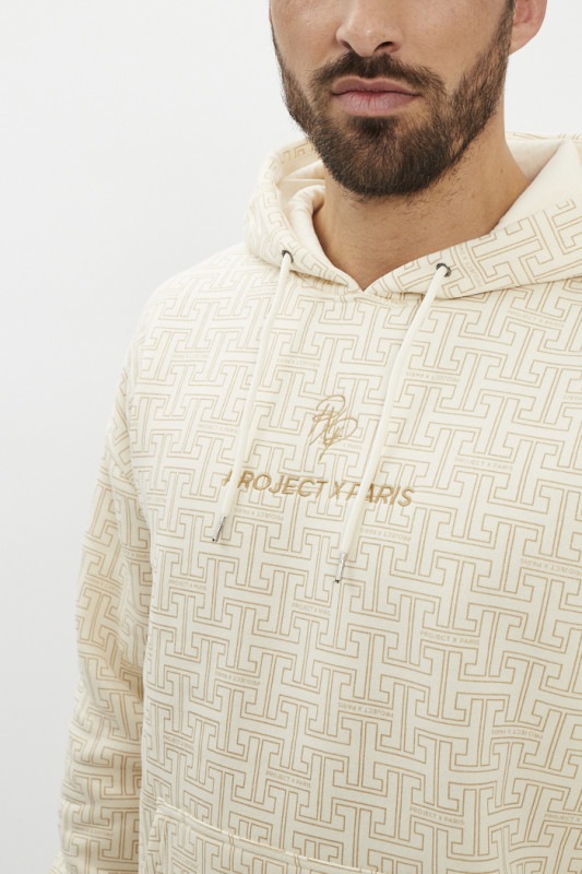Sweat à capuche Labyrinthe beige project X Paris