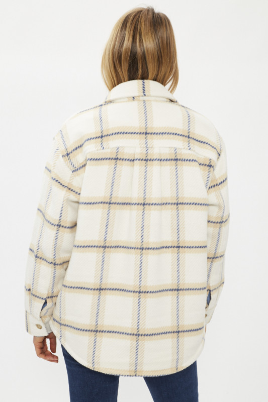 Veste chemise Lola à carreaux beige femme