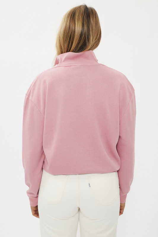 Sweat col zippé rose
