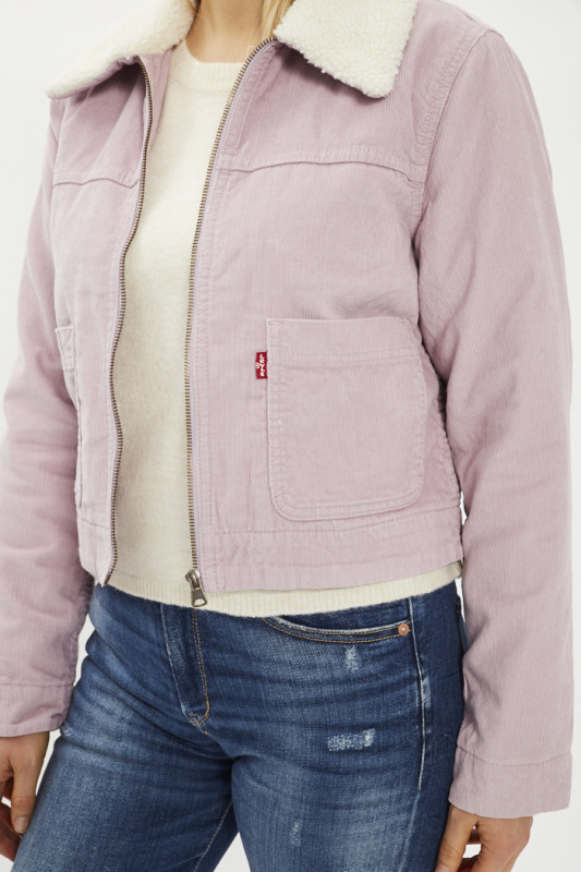 Veste trucker sherpa rose femme