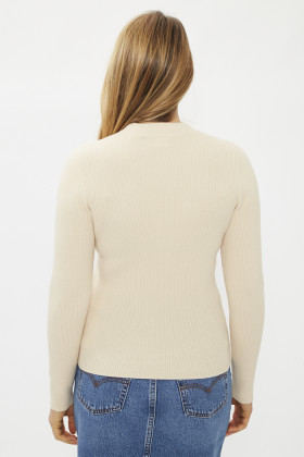 Pull col rond maille côtelée ivoire