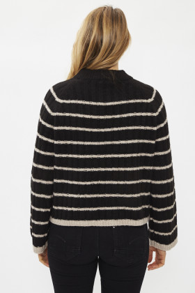 Pull noir à rayures beige