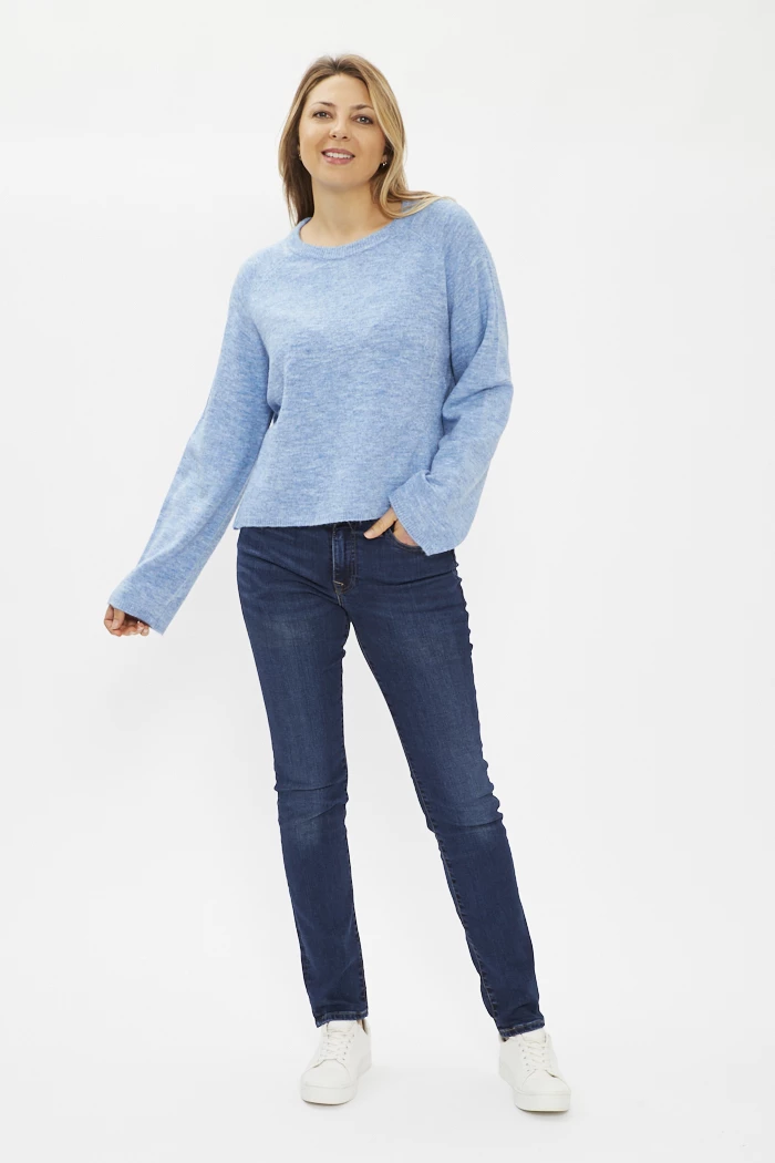 Pull New Look Pour Fille (14-15 Ans) Bleu, Manches Longues Et Col Rond Avec Ourlet Dentelle