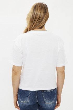 T-shirt luna strass blanc manches courtes