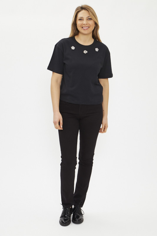 T-shirt Luna strass noir manches courtes JDY femme