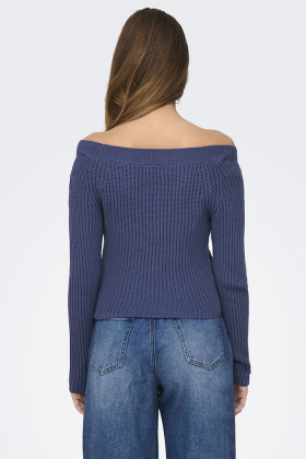 Pull à épaules dénudées bleu femme