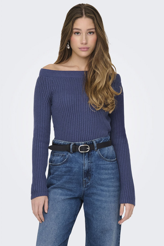 Pull à épaules dénudées bleu femme JDY