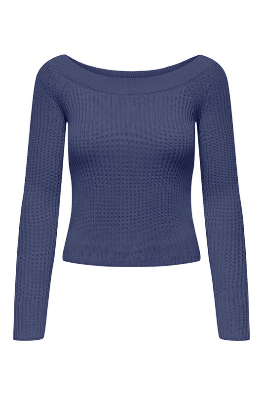 Pull à épaules dénudées bleu manches longues