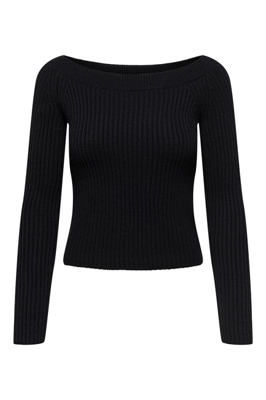 Pull à épaules dénudées noir maille tricotée