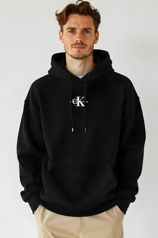 Hoodie noir mono logo à capuche homme