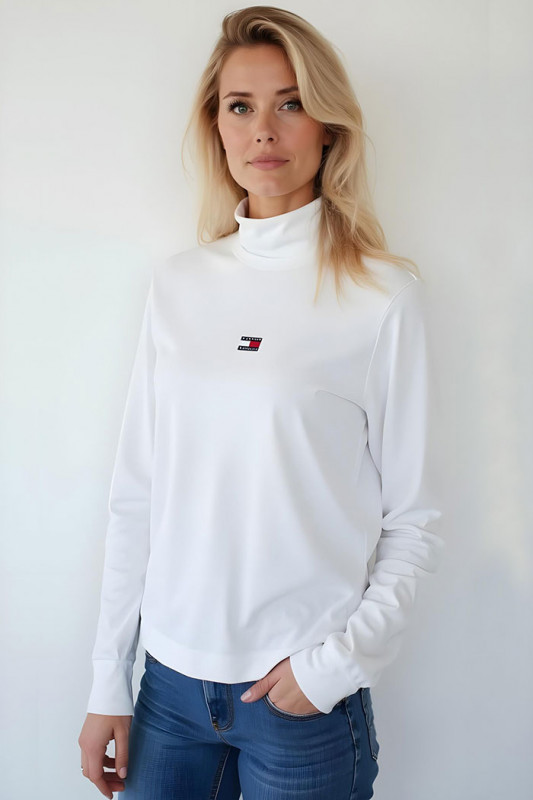 T-shirt blanc slim col montant Tommy Hilfiger manches longues